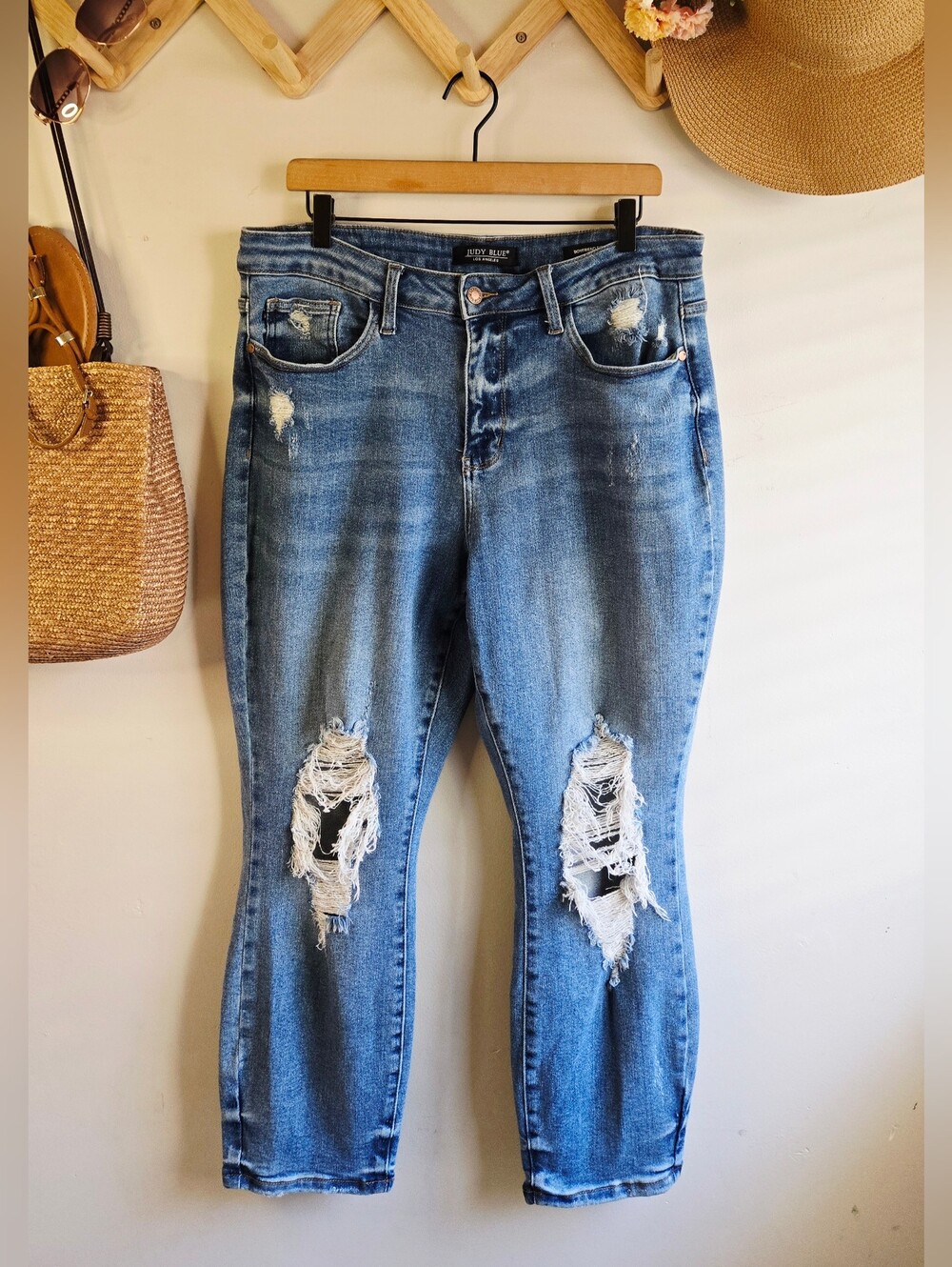 Judy Blue Medium Blue Distressed Boyfriend Jeans